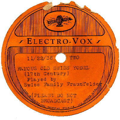 Electro-Vox Recording Studio Label, Los Angeles, Calif.
